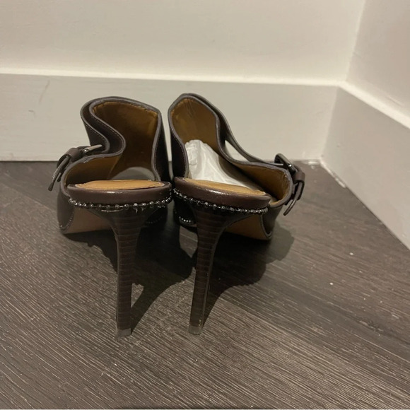 Coach Maple Sadle Semi Matte Leather Brown Mule Sandal Heels Beaded 7.5 Mobwife - Picture 4 of 10